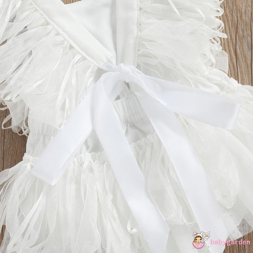 Bộ áo liền quần không tay màu trắng trơn phối ren nhún bèo thời trang mùa hè dành cho bé gái