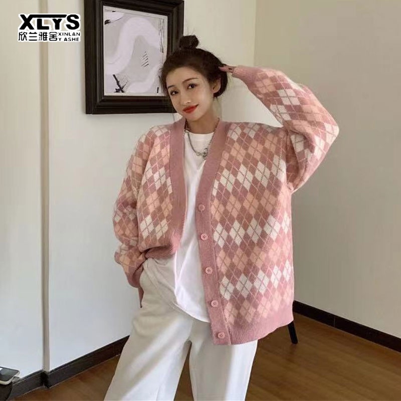 Áo khoác cardigan XINLANYASHE dệt kim cổ chữ v dáng rộng thời trang thu đông 2022