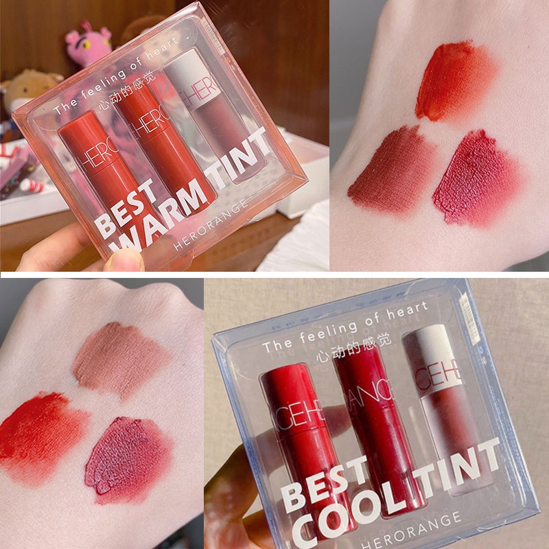 Set Son Herorange 3 Cây Mềm Mịn Môi Chính Hãng