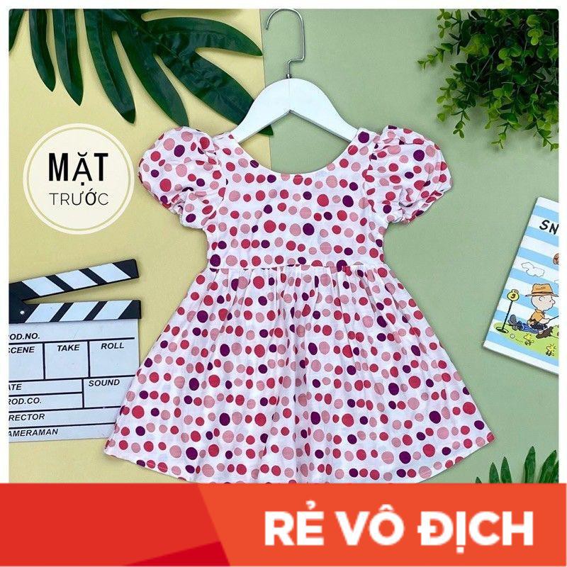 Váy thô chấm bi tay bồng, khoét lưng bé gái size 1-10, cho bạn từ 10-30kg. Chất thô siêu mát, không nhăn, siêu xinh