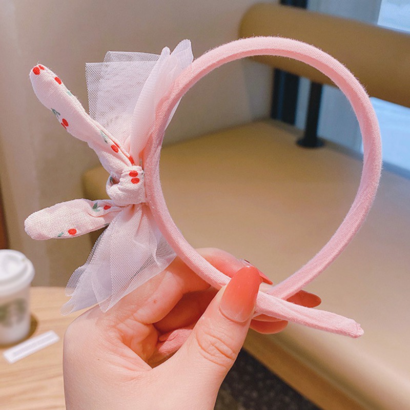 Băng đô vải lưới đính nơ dễ thương độc đáo cho bé gái