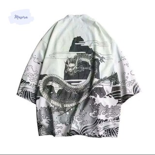 |Sẵn (đen xl)|Haori Nhật Bản, áo khoác rồng gió Trung Quốc NB01