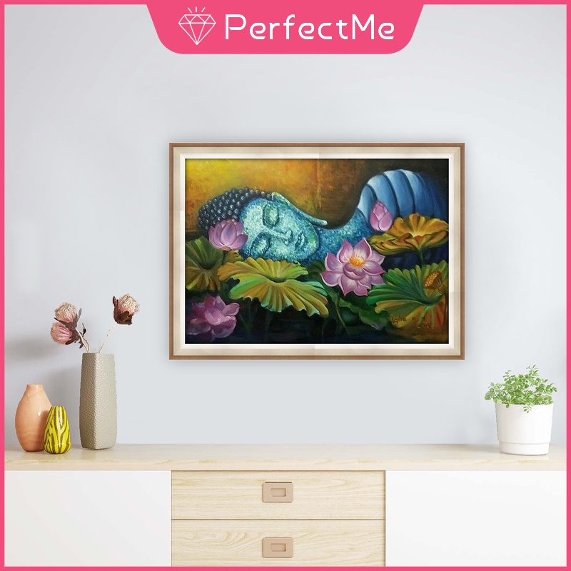 Bộ tranh đính đá 5D tự làm hình Phật hoa sen 30x40cm
