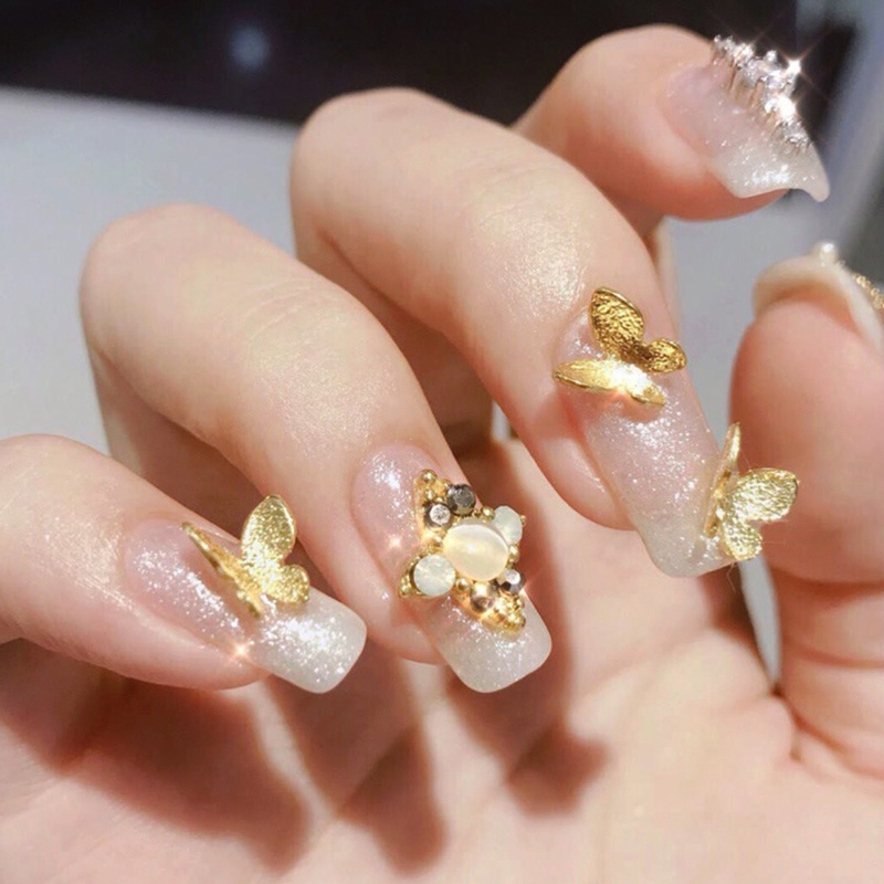 Set 5 Phụ Kiện Trang Trí Móng Acrylic Hình Bướm 3D Đính Đá Thời Trang