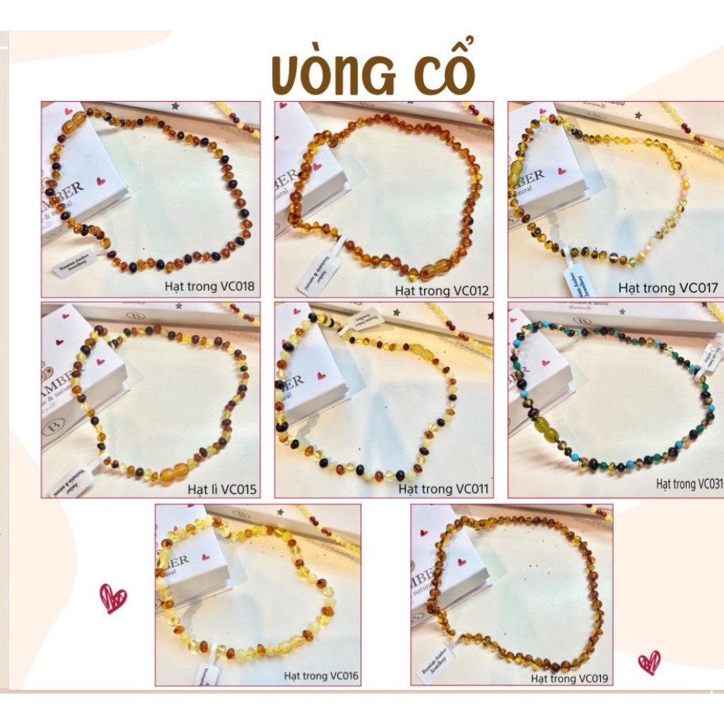 Bộ vòng cổ hổ phách Amber nhiều màu