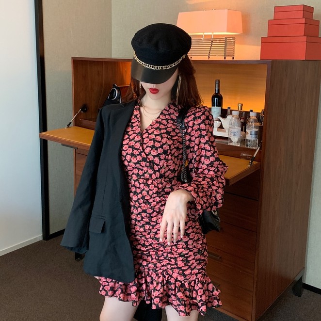 Đầm dáng ôm hoa nhí mini tay dài Emilyshop