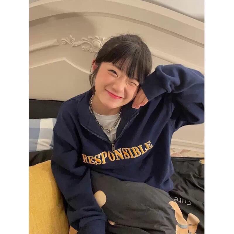 Áo sweater chất bo tăm có cổ