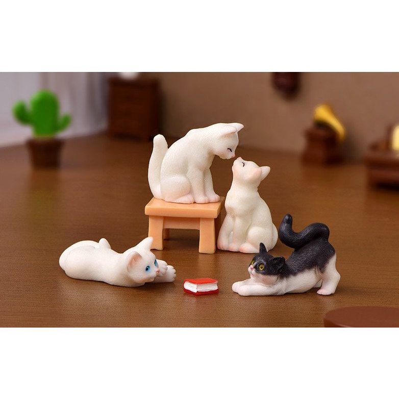 Phụ kiện trang trí tiểu cảnh terrarium mô hình mèo lười học, mèo ngủ gật cute décor bàn học, chậu cây, sen đá