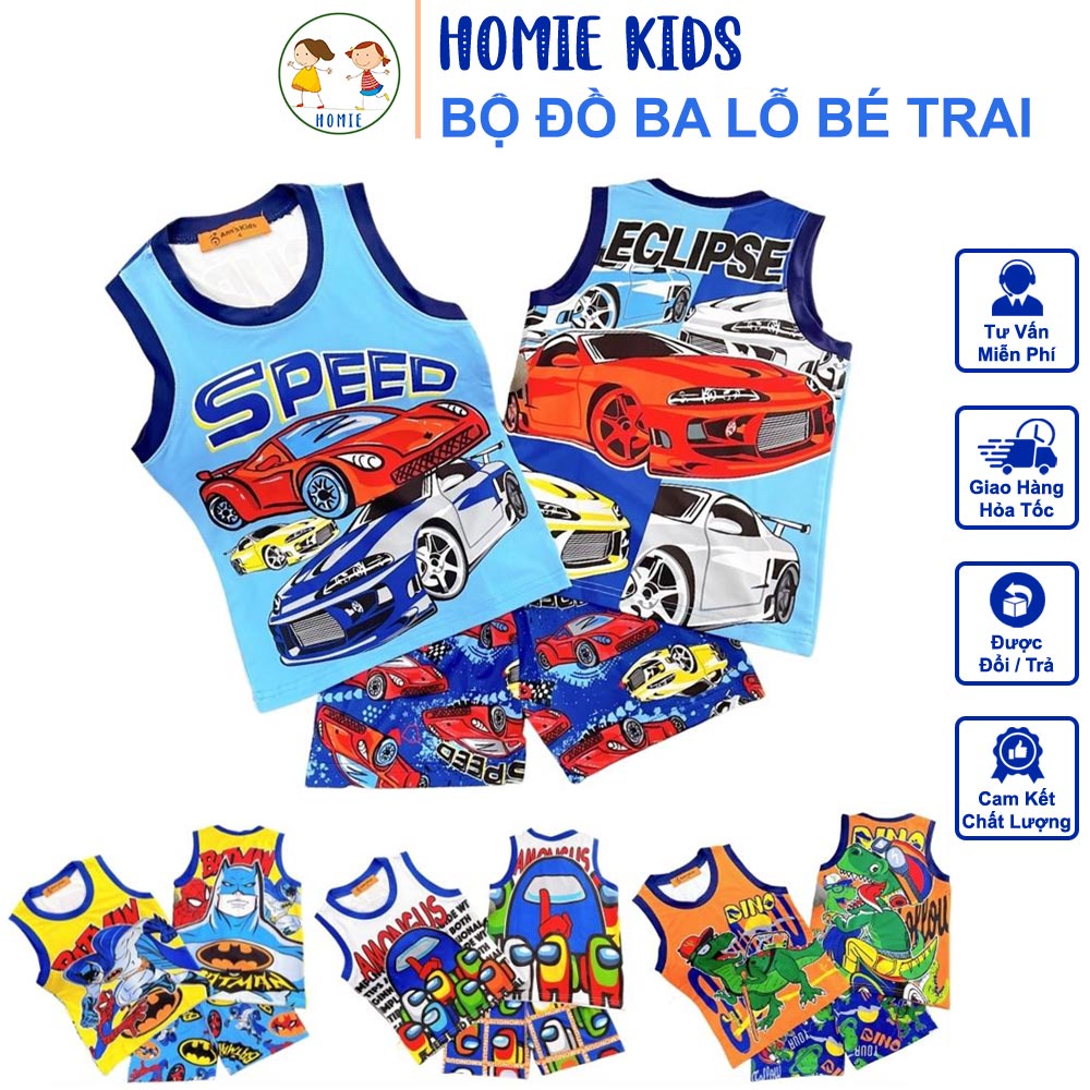 Đồ Bộ 3 Lỗ Cho Bé Trai Set Quần Đùi Áo Ba Lỗ Trẻ Em Thun Lạnh 3D In Hoạt Hình Bền Đẹp Size Nhí Đại 9-43 Kg Homie Kids