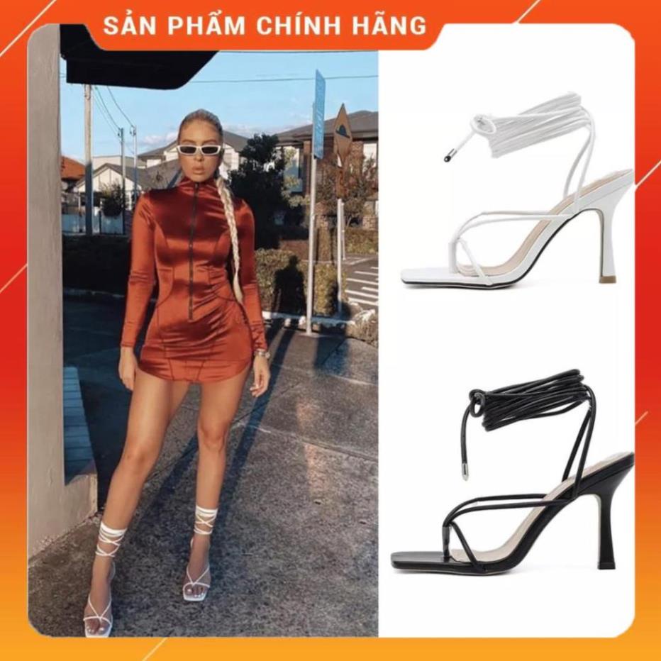 Giày cao gót nữ 𝐅𝐑𝐄𝐄 𝐒𝐇𝐈𝐏 giày da trơn xỏ ngón dây quấn cổ chân phong cách trẻ trung 7 phân