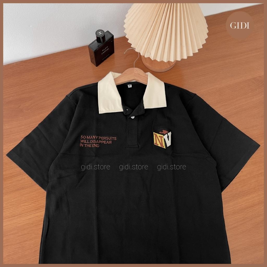 Áo phông Polo NV Nam Nữ Unisex màu ĐEN/KEM form rộng ✳️ Chất thun cá sấu form nam nữ unisex/Áo thun có cổ GIDI