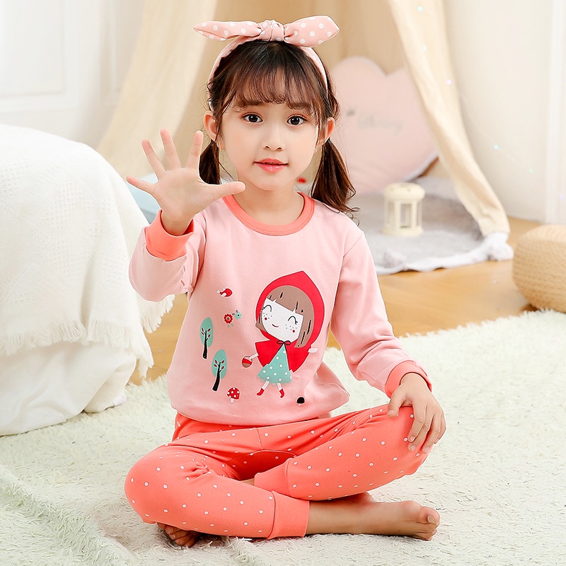 Bộ Đồ Ngủ Vải Cotton In Họa Tiết Kèm Nón Thời Trang Cho Bé 2-12 Tuổi