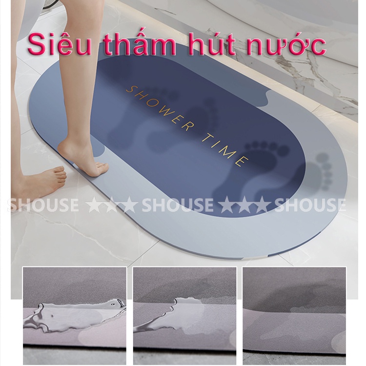 Thảm Lau Chân phòng tắm Silicon SHOUSE siêu thấm hút nước đế cao su chống trơn trượt