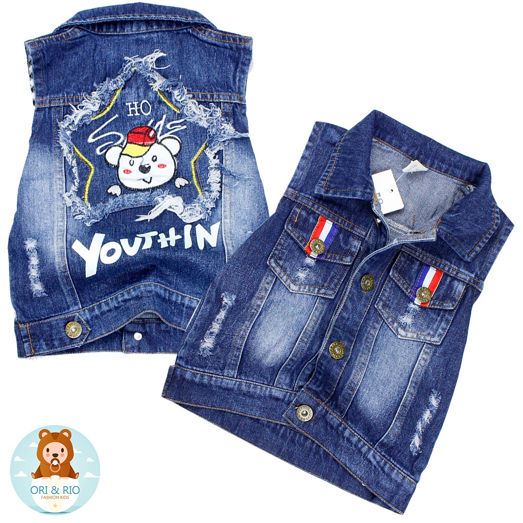 Áo khoác jean sát nách thêu đắp hàng Quảng Châu cho bé 1 tuổi đến 7 tuổi, từ 10 kg đến 20 kg chất shop đẹp 01719