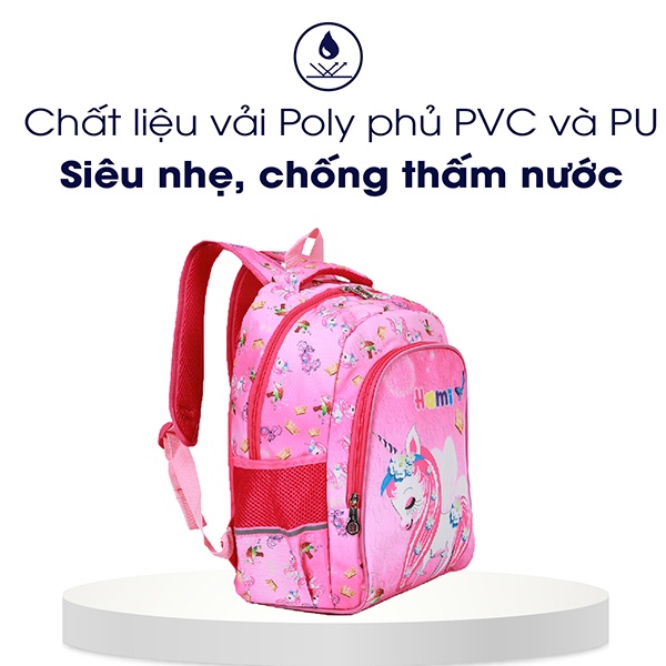 Balo học sinh chống gù Hami 1508 Pony, balo đi học cấp 1 cho bé gái siêu nhẹ, chống thấm nước