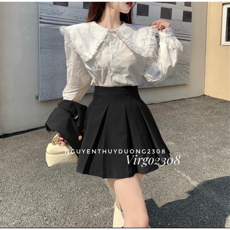 [HÀNG MỚI VỀ]SET ÁO “sơmi ren” MIX GILE+CHÂN VÁY XẾP LI siêu xinh