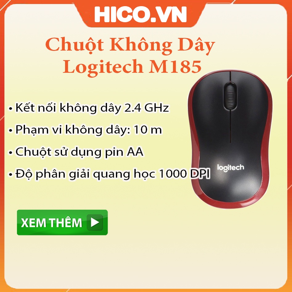 Chuột Logitech M185 Không Dây 1.000dpi , Độ Bền, Tuổi Thọ Cao, Đầu Thu Nanno Cắm Là Chạy - Bảo Hành Chính Hãng