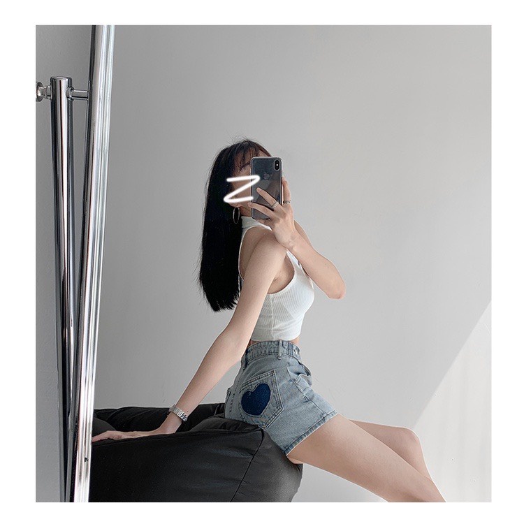Quần đùi nữ, quần short jean lưng cao trơn lai cuốn (TIM)