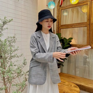 Blazer kẻ ghi 1 khuy