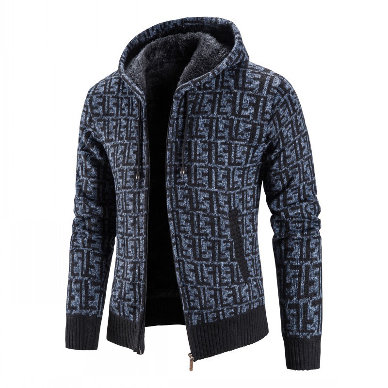 Áo Khoác Cardigan Có Nón Dáng Rộng Họa Tiết Kẻ Sọc Bằng Lông Cừu Cỡ Lớn Phong Cách Mới Mùa Thu Cho Nam