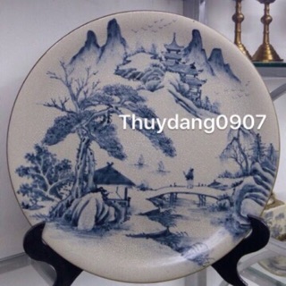 Đĩa cảnh men rạn đẹp đến từng nét vẽ mờ mờ đậm đậm giả cổ...