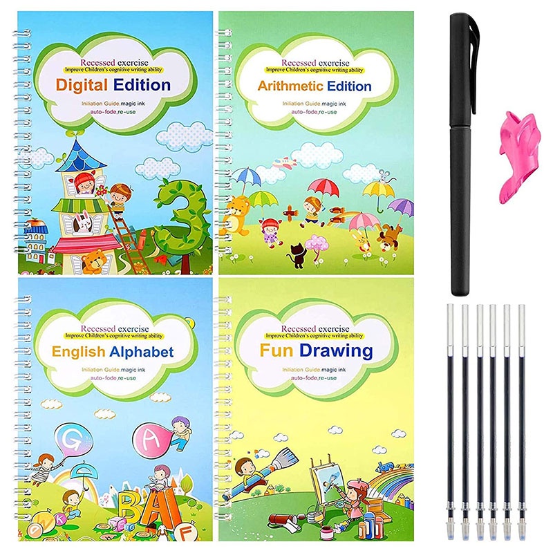 Bộ 4 Sách Tập + Sách Tập Viết + Sticker Dán Dành Cho Trẻ Em + Sách Tiếng Anh + Học Tập + Sách Thư Pháp