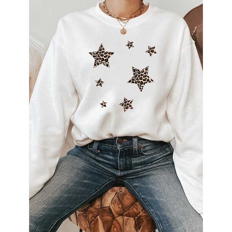 Áo Sweater Chui Đầu In Họa Tiết Da Báo / Ngôi Sao Dễ Thương Thời Trang Xuân Thu Cho Nữ