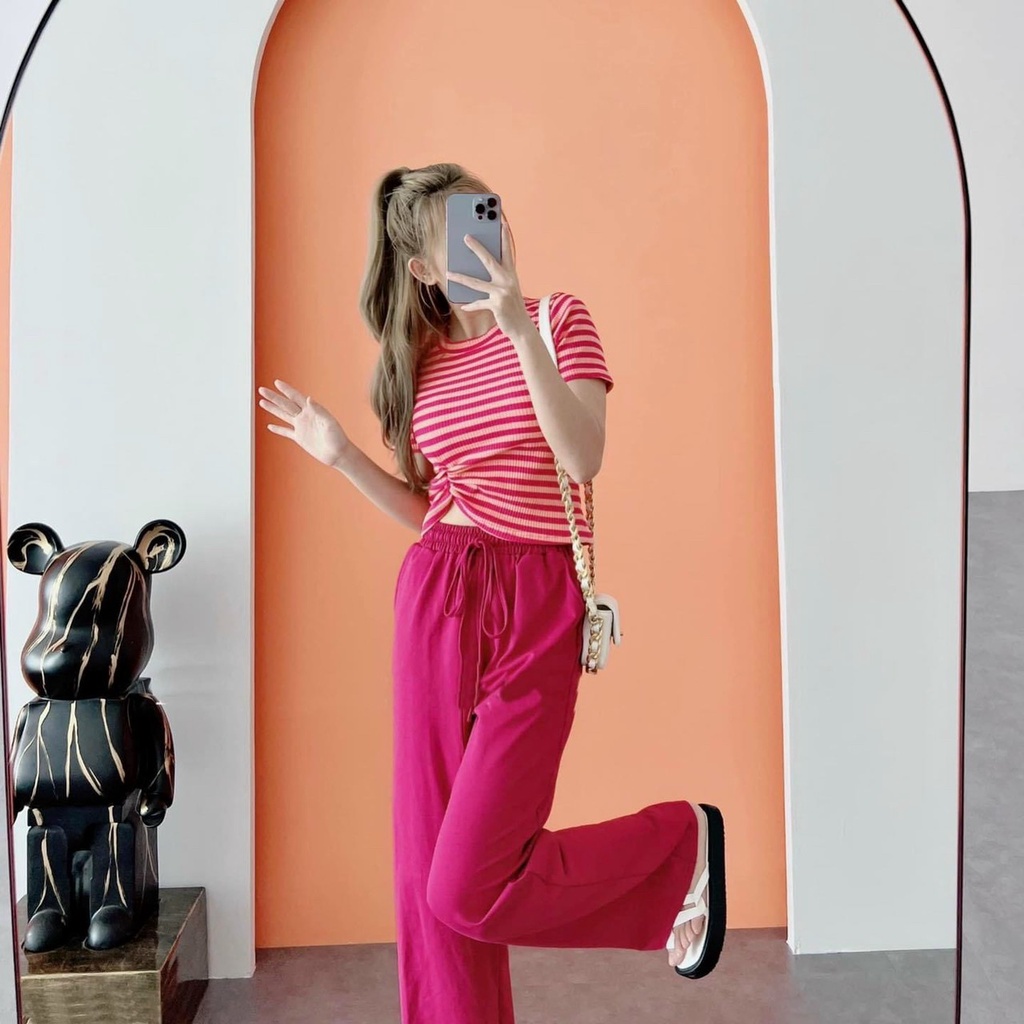 (Ưu Đãi FreeShip)Bộ tole nữ,bộ ống rông có túi,áo sọc thun gân rút dây eo,hàng loại 1 có nhìu màu hottren