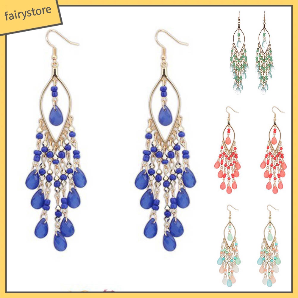 Khuyên Tai Xỏ Hạt Tua Rua Phong Cách Bohemia