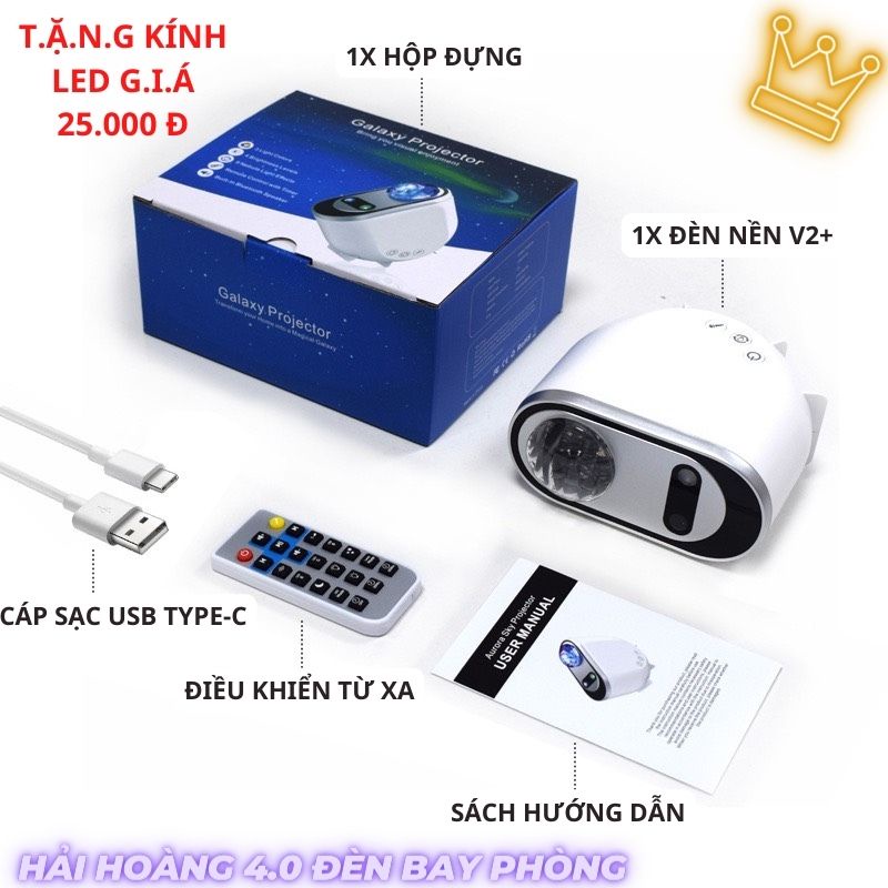 Đèn bay phòng thiên hà V2 Plus , đèn chiếu sao dải ngân hà trôi nháy theo nhạc, dùng trang trí phòng ngủ , phòng bay