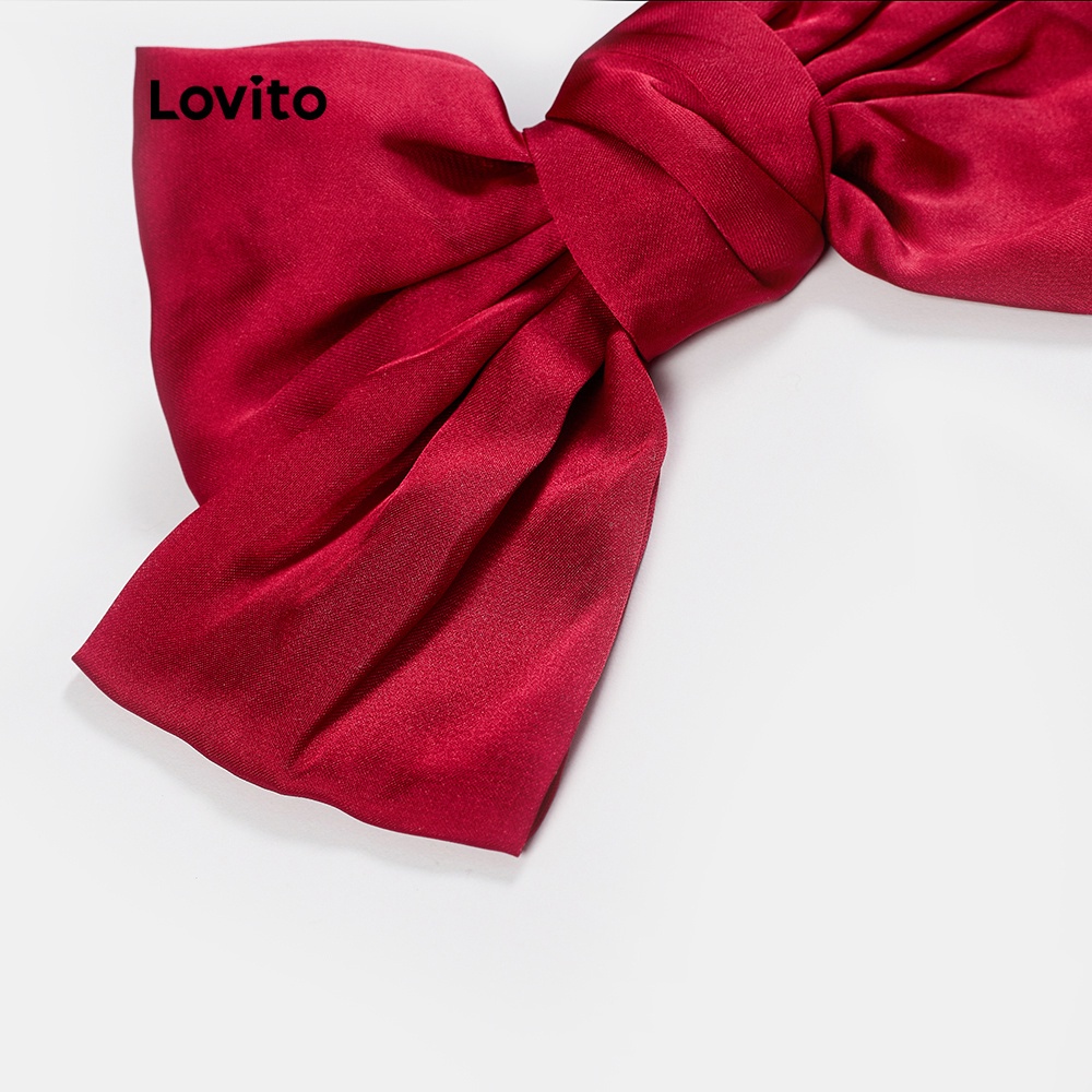 Kẹp tóc Lovito nơ to bằng polyester màu đỏ phong cách Giáng Sinh A07013