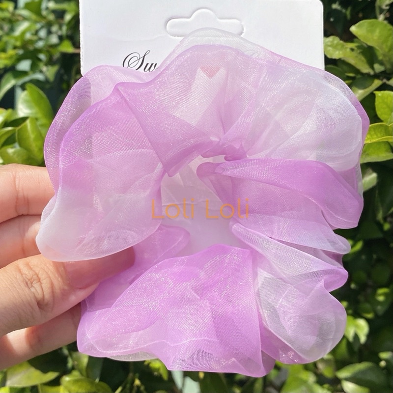 Scrunchies cột bóng voan kính loang ánh kim. buộc tóc ánh nhũ xinh xắn