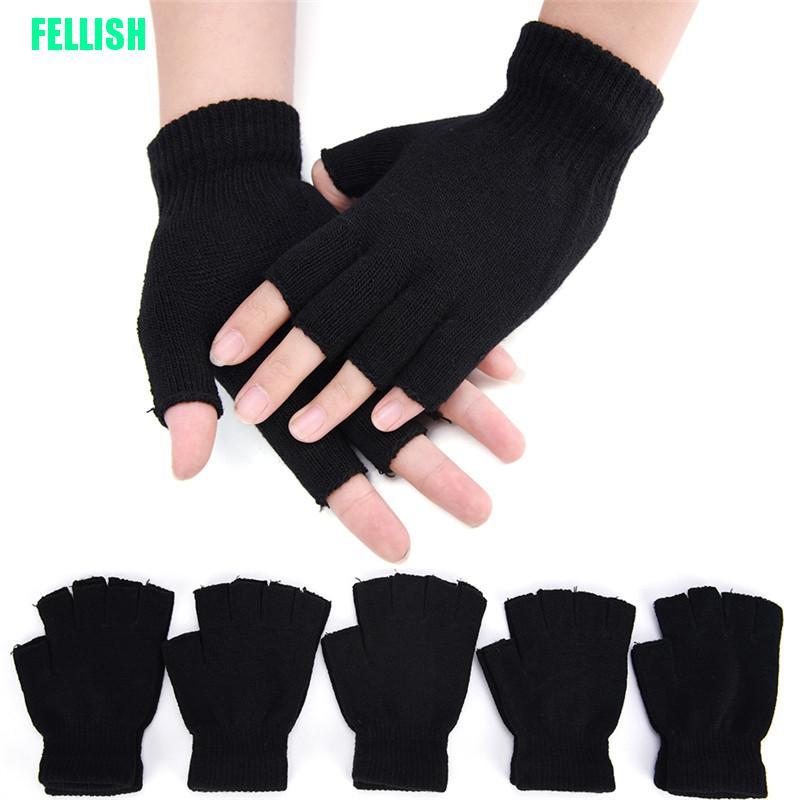 Đôi găng tay dệt kim hở ngón co giãn giữ ấm tiện dụng cho nam