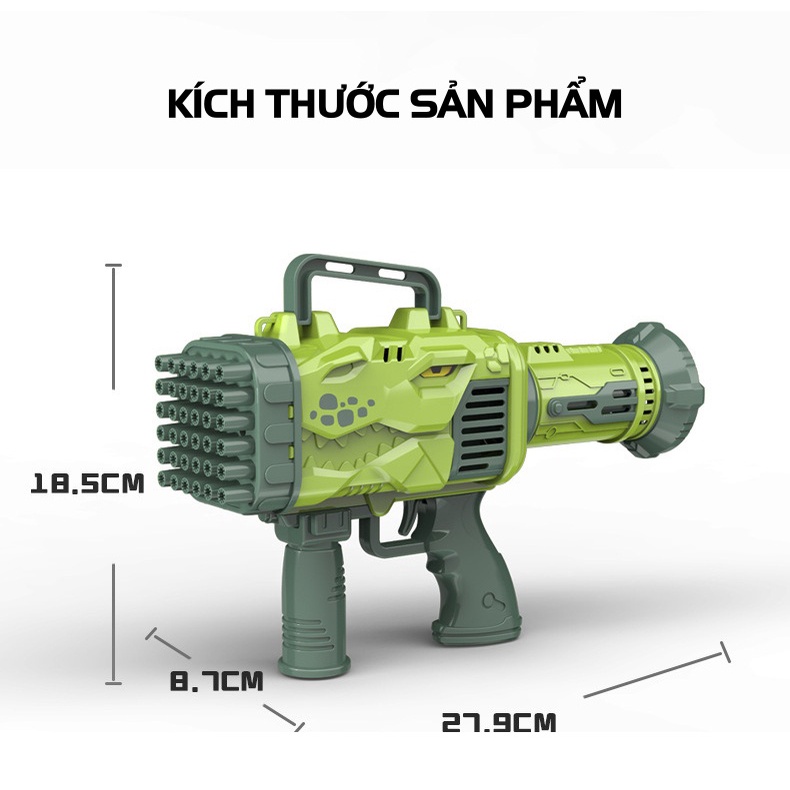 Máy bắn bong bóng xà phòng Súng bắn bong bóng 32 nòng hình khủng long - LEGO3D.VN