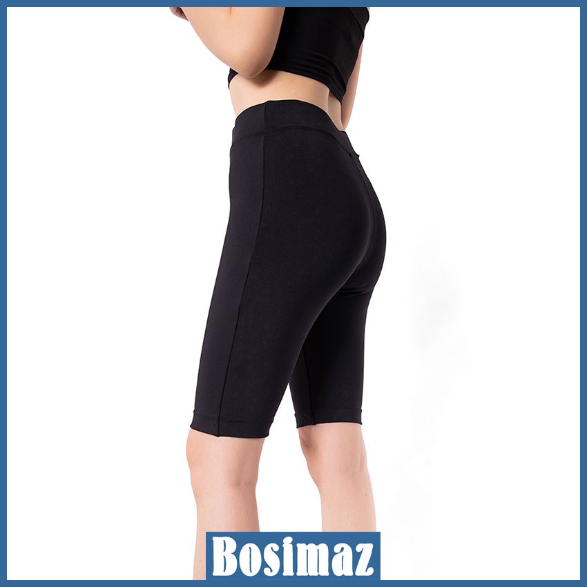 Quần Legging Nữ Bosimaz MS351 ngắn không túi màu đen cao cấp, thun co giãn 4 chiều, vải đẹp dày, thoáng mát.