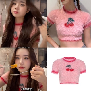 Freezia Áo Croptop Tay Ngắn Hoạ Tiết Cherry Dễ Thương Xinh Xắn