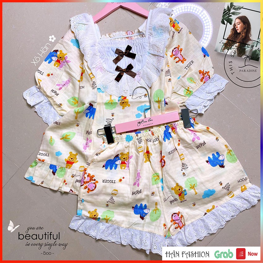 Bộ Ngủ Ren Xô Hàn – Đồ Ngủ Nữ Tay Ngắn Quần Ngắn Hoạt Tiết Đẹp | Hân Fashion | Ship Nhanh 2h | BigBuy360 - bigbuy360.vn