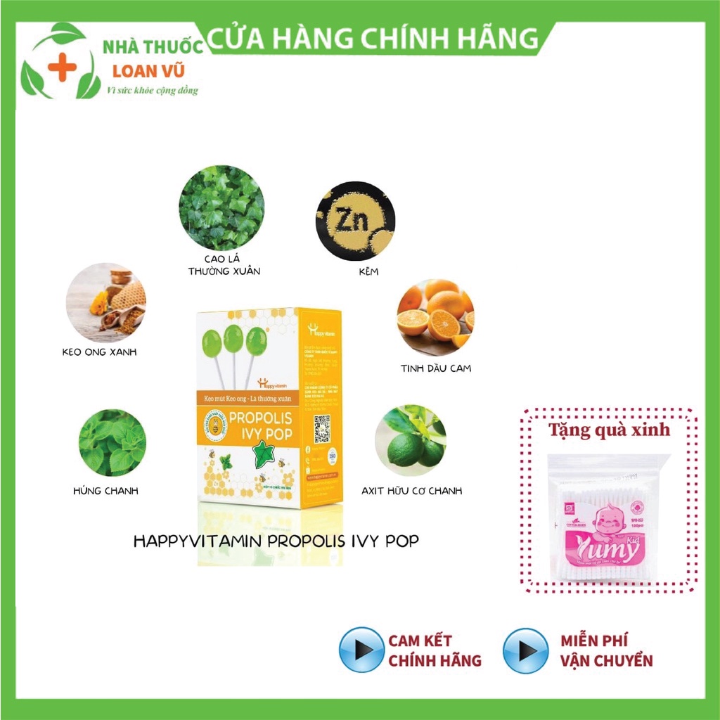 Kẹo mút Keo Ong Lá thường xuân giảm ho cho bé - Happy Vitamin - Hộp 12 cái