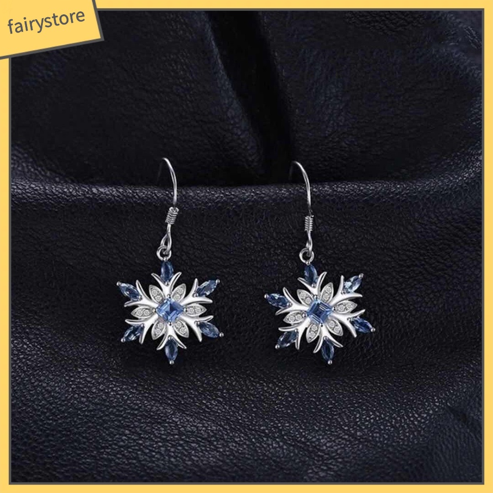 Khuyên tai hoa tuyết đính đá sapphire giả thanh lịch dành cho nữ