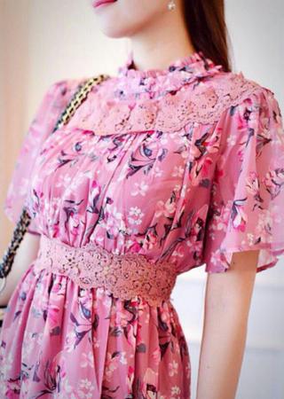 ĐẦM XÒE HOA PHỐI REN CỔ BÈO