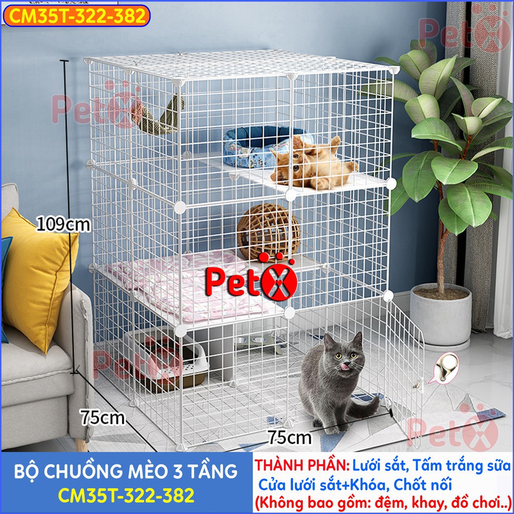 Chuồng mèo 3 tầng, 2, 4 tầng giá rẻ đẹp PetX lắp ghép đa năng đơn giản với lưới sắt sơn tĩnh điện nuôi thú cưng, thỏ, bọ