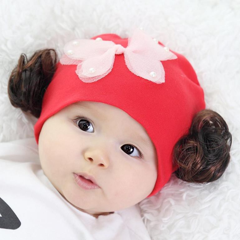 Nón Vải Sơ Sinh Cotton Gắn Tóc Giả, Đính Nơ Xinh Xắn Cho Bé Gái Từ 1-12 tháng. 💘MỀN MẠI KHÔNG DẶM HAY KÍCH ỨNG 💘