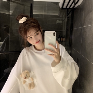 Áo sweater tay dài trang trí hình gấu siêu dễ thương