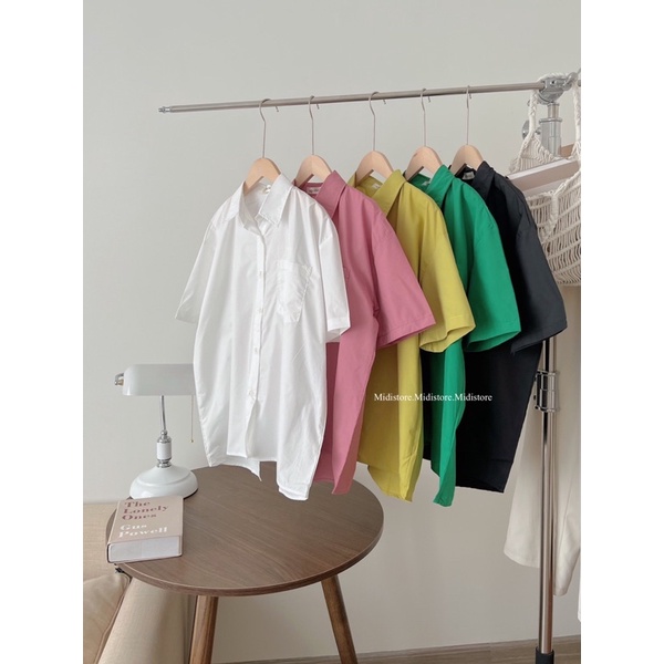 Áo Sơ mi thô trơn ngắn tay xẻ sau up