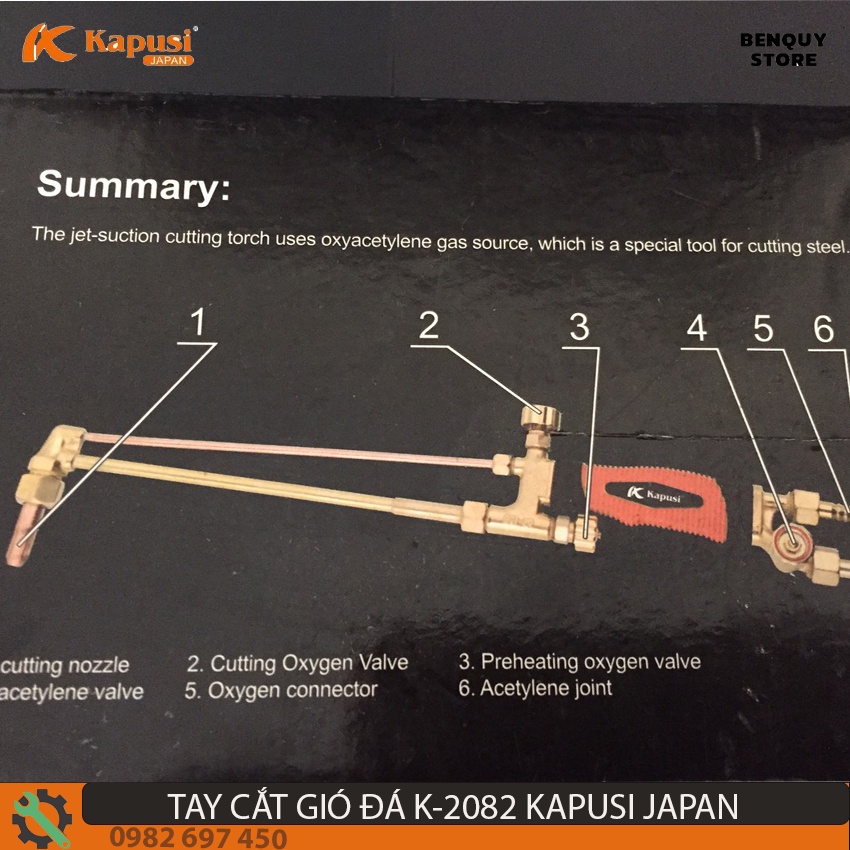 TAY CẮT GIÓ ĐÁ K - 2082  KAPUSI JAPAN-ĐÈN CẮT GIÓ ĐÁ - TAY CẮT HƠI KHÍ, CẮT KIM LOẠI DÙNG KHÍ OXY-GAS LÀ CHỦ YẾU