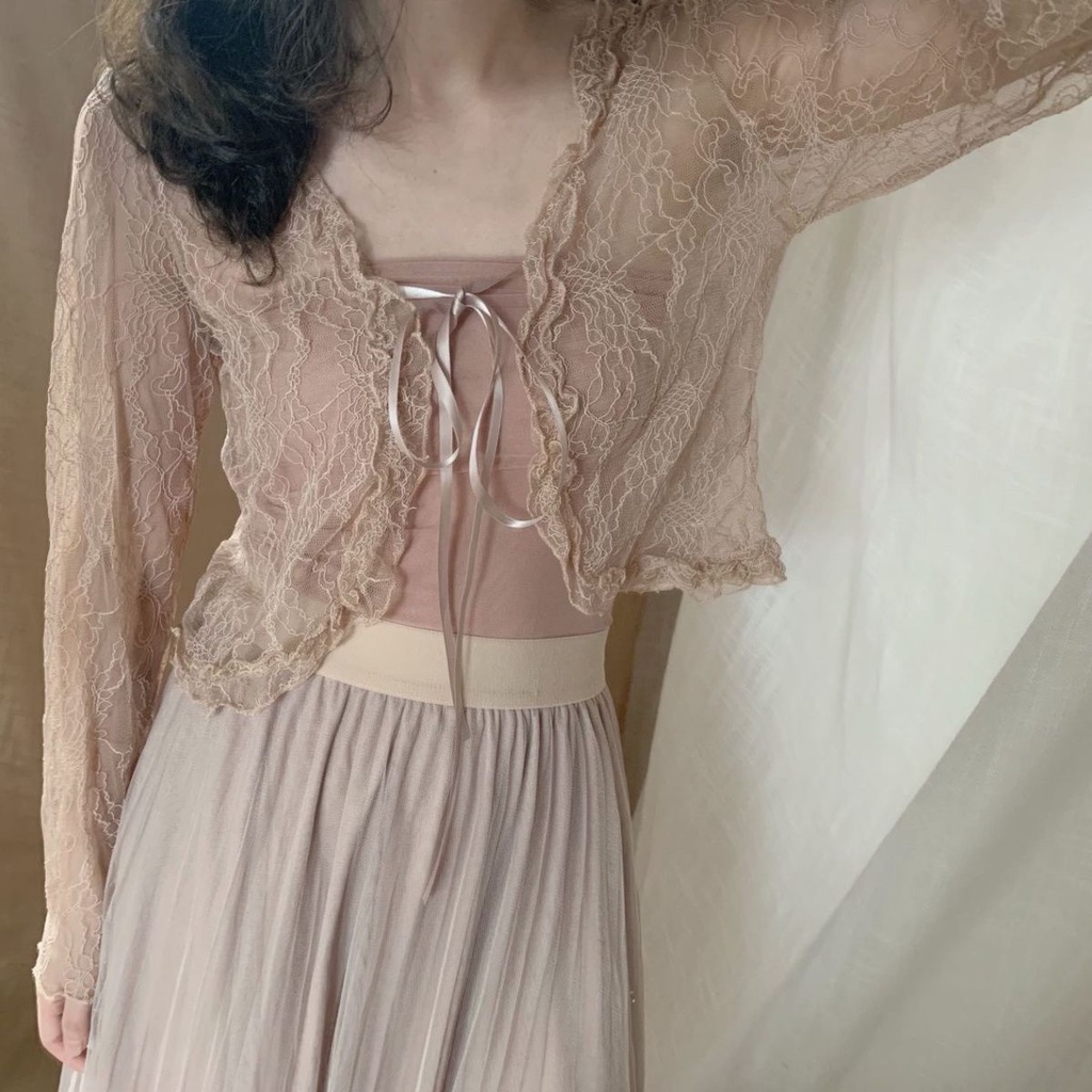 Áo Khoác Cardigan Chống Nắng Phối Ren Phong Cách Lolita Ngọt Ngào Cho Nữ