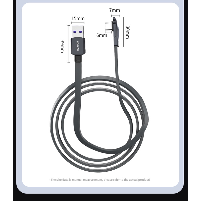 Cáp sạc nhanh FONKEN 5A 66W USB Type-C thiết kế 90 độ cho điện thoại Samsung Xiaomi Huawei