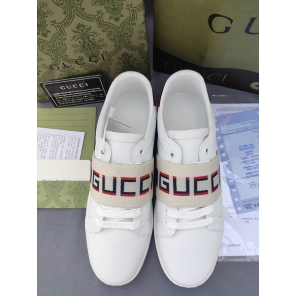(Híu)Giầy Thể Thao Gucci Ace Stripe Chun dây 2022 Vani Đế Khâu