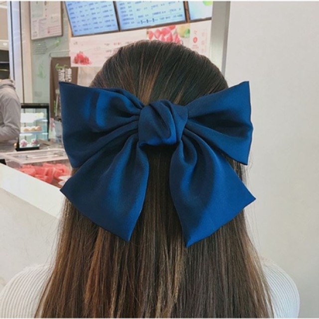 Cột tóc nơ to style tiểu thư - vải lụa hàng nhập
