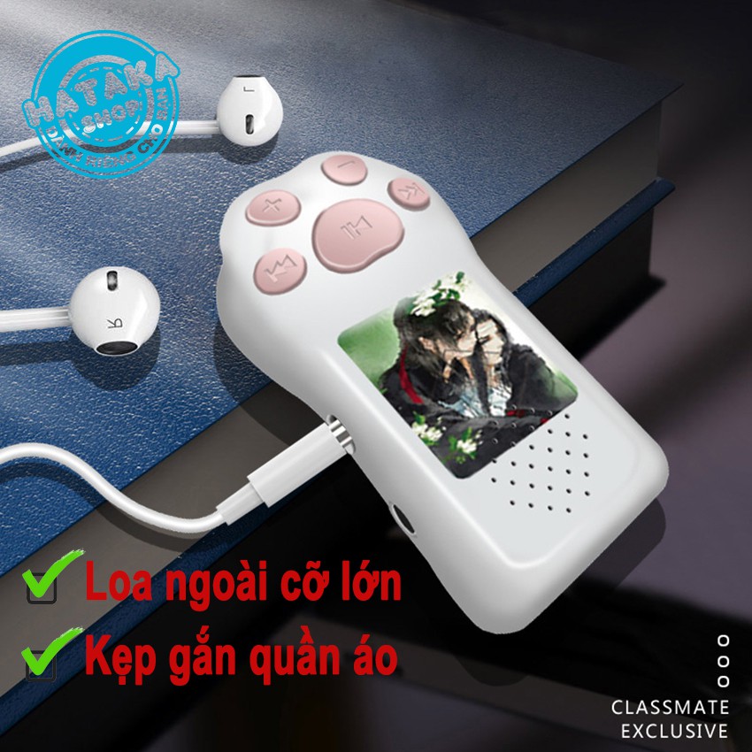 Máy nghe nhạc mp3 có loa ngoài, kẹp gắn quần áo, cún dễ thương tặng tai nghe và dây sạc